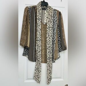 New York & Company Leopard and Stripe Blouse